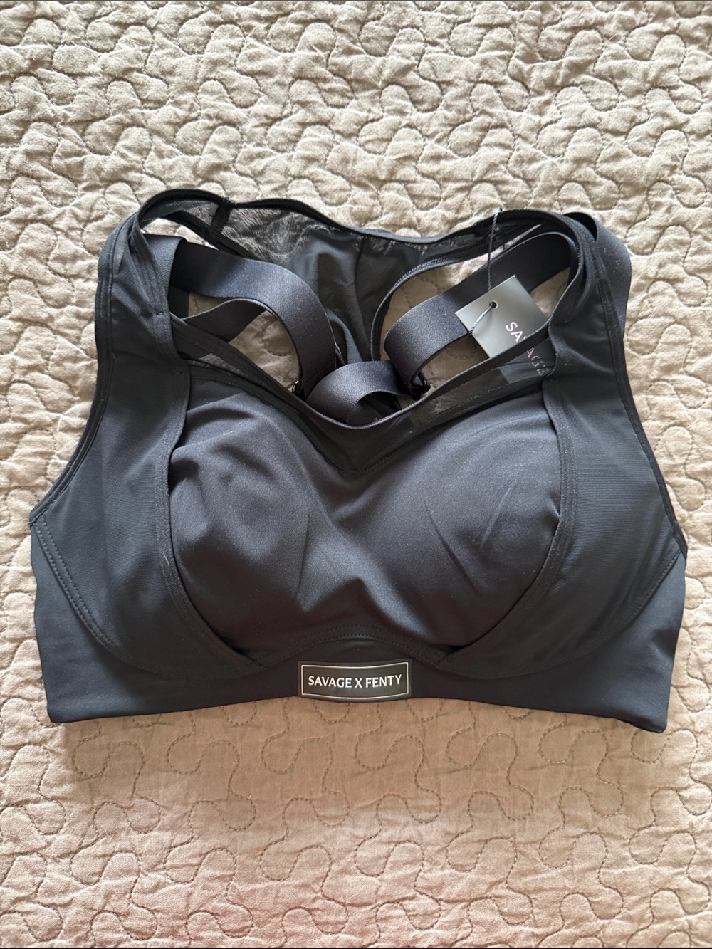 Savage X Fenty Black Supportive Sports Bra with Strappy Back